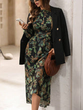 Modichic Elegant Ditsy Floral Waist Cinched Waist Long Sleeve Shirt Dress For Women